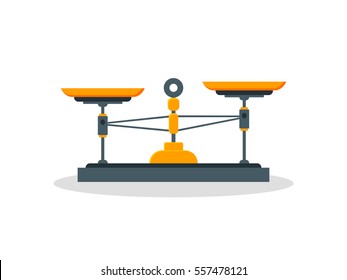 Flat store weigher. Mechanical scales for shop. Business sale objects. Measurement of grocery products. Isolated on white vector illustration.