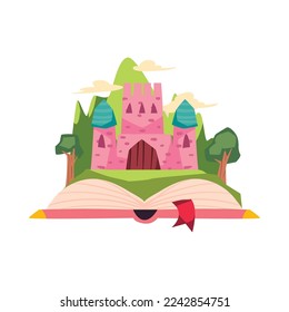 flat story book icon with a castle