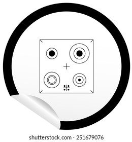 Flat stove icon on sticker for floor plan outline. Line editable EPS10 vector furniture illustration. View from above
