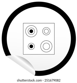 Flat stove icon on sticker for floor plan outline. Line editable EPS10 vector furniture illustration. View from above