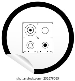 Flat stove icon on sticker for floor plan outline. Line editable EPS10 vector furniture illustration. View from above