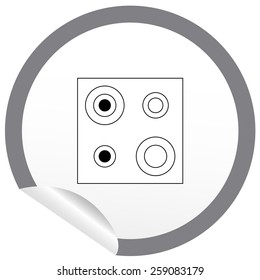 Flat stove icon on sticker for floor plan outline. Line editable EPS10 vector furniture illustration. View from above