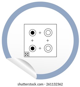 Flat stove icon on sticker for floor plan outline. Line editable EPS10 vector furniture illustration. View from above