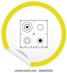 Flat stove icon on sticker for floor plan outline. Line editable EPS10 vector furniture illustration. View from above
