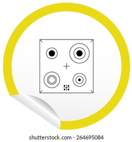 Flat stove icon on sticker for floor plan outline. Line editable EPS10 vector furniture illustration. View from above
