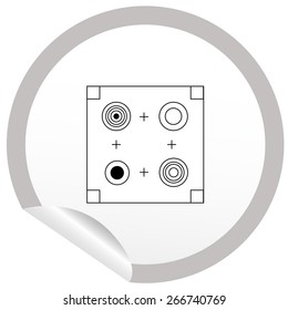 Flat stove icon on sticker for floor plan outline. Line editable EPS10 vector furniture illustration. View from above
