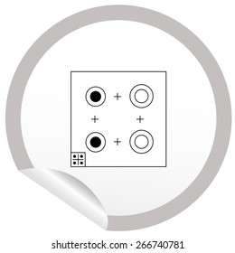 Flat stove icon on sticker for floor plan outline. Line editable EPS10 vector furniture illustration. View from above