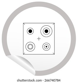 Flat stove icon on sticker for floor plan outline. Line editable EPS10 vector furniture illustration. View from above