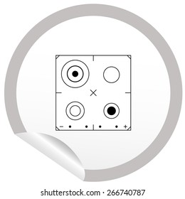 Flat stove icon on sticker for floor plan outline. Line editable EPS10 vector furniture illustration. View from above