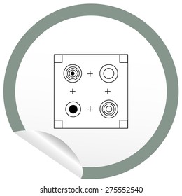 Flat stove icon on sticker for floor plan outline. Line editable EPS10 vector furniture illustration. View from above