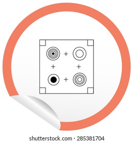 Flat stove icon on sticker for floor plan outline. Line editable EPS10 vector furniture illustration. View from above
