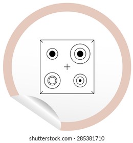 Flat stove icon on sticker for floor plan outline. Line editable EPS10 vector furniture illustration. View from above