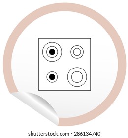 Flat stove icon on sticker for floor plan outline. Line editable EPS10 vector furniture illustration. View from above