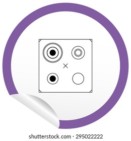 Flat stove icon on sticker for floor plan outline. Line editable EPS10 vector furniture illustration. View from above