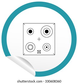 Flat stove icon on sticker for floor plan outline. Line editable EPS10 vector furniture illustration. View from above