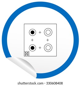 Flat stove icon on sticker for floor plan outline. Line editable EPS10 vector furniture illustration. View from above
