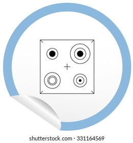 Flat stove icon on sticker for floor plan outline. Line editable EPS10 vector furniture illustration. View from above