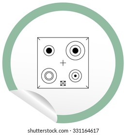 Flat stove icon on sticker for floor plan outline. Line editable EPS10 vector furniture illustration. View from above