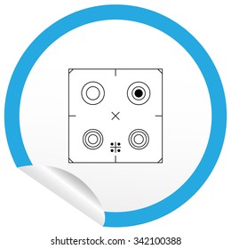 Flat stove icon on sticker for floor plan outline. Line editable EPS10 vector furniture illustration. View from above