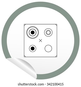 Flat stove icon on sticker for floor plan outline. Line editable EPS10 vector furniture illustration. View from above
