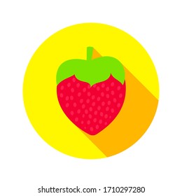 Flat Strawberry Circle Icon.  Vector Illustration of Fruit Object.