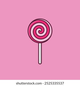 Flat Strawberry Flavour Sweet Lollipop Illustration Vector Icon