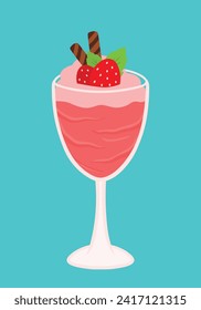 Flat strawberry juice. Refreshing drinks : strawberry milkshake, daiquiri, smoothie, milkshake, cocktail, yogurt cute cartoon vector illustration isolated