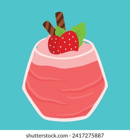 Flat strawberry juice. Refreshing drinks : strawberry milkshake, daiquiri, smoothie, milkshake, cocktail, yogurt cute cartoon vector illustration isolated