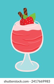 Flat strawberry juice. Refreshing drinks : strawberry milkshake, daiquiri, smoothie, milkshake, cocktail, yogurt cute cartoon vector illustration isolated