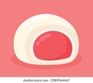 Flat Strawberry Opened Mochi Daifuku Japanese Sweet Food Dessert Icon Doodle Vector Illustration Isolated