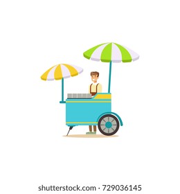 Flat street food cart with umbrella