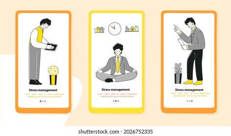 Flat stress management for concept design. Flat onboarding mobile app page screen template. Business vector illustration.