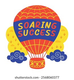 A flat striker of air balloon with soaring success text written on it