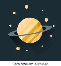 Flat Striped Planet Icon isolated with black background, vector illustration