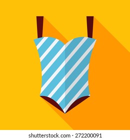 Flat Striped Swimsuit with Long Shadow. Vector Illustration Flat Stylized