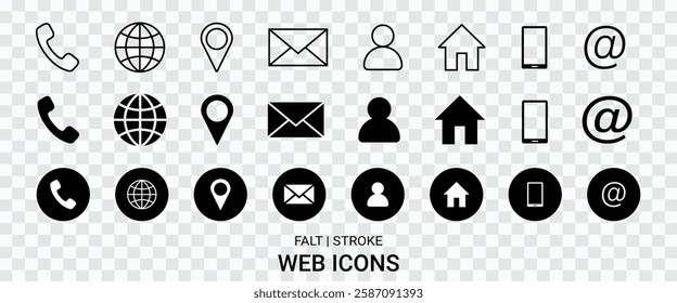 Flat Stroke Circular Web Icon Set | Phone, Contact, and Location Symbols