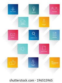 Flat stroke icons. Set of colorful business needs icons.