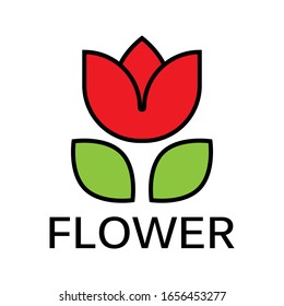 trazo plano Logo de la flor rosa roja para la florería