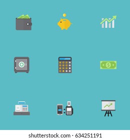 Flat Strongbox, Money Box, Accounting And Other Vector Elements. Set Of Commerce Flat Symbols Also Includes Payment, Piggy, Money Objects.