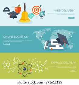 Flat study background. Web courses and distance education. Back to school. teacher and university. Knowledge, intellect. Student, college.