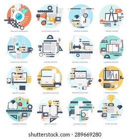 Flache Hintergründe für Studien. Fernunterricht und Wissen. Schule und Web-Kurse.Macht der Bildung. 