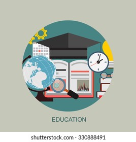 Flat study backgrounds set. Education. Study and creative process.