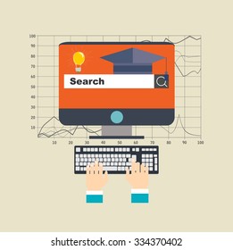 Flat study backgrounds set. Education and online courses, web tutorials, e-learning. Study and creative process. Video tutorials.
