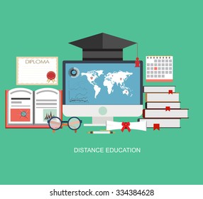 Flat study backgrounds set. Education and online courses, web tutorials, e-learning. Study and creative process. Video tutorials.