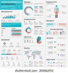 Flat stunning user experience infographic vector element set. Use them for any case. Print, web design, infographics, mobile design, annual reports, graphs and bars.