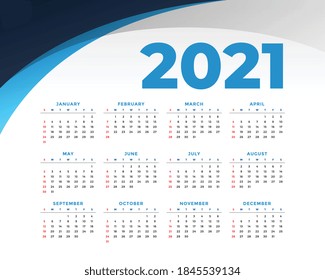 flat style 2021 new year calendar design template