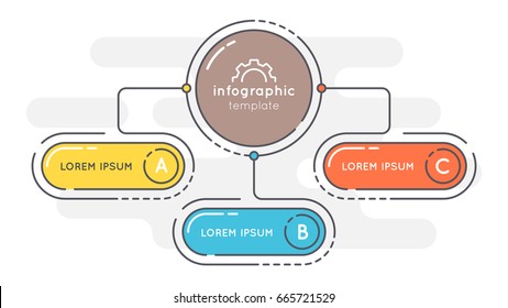 Flat style 3 options presentation infographic template. Thin line business concept. Expanded stroke.