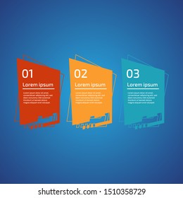 Flat style 3 steps timeline process template with outline. Workflow, visualization, design. Creative concept for infographic, presentation, report. For topics like research, strategy, consulting.