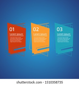 Flat style 3 steps timeline process template with outline. Workflow, visualization, design. Creative concept for infographic, presentation, report. For topics like research, strategy, consulting.