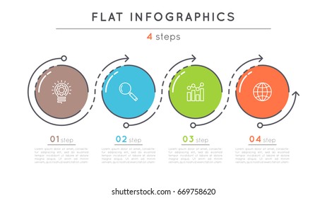 Flat style 3 steps timeline infographic template. Thin line business presentation concept. Expanded stroke.